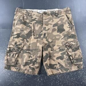 VTG Wonderwall Broken In Cargo Shorts Mens 40 Green Brown Woodland Camo Long